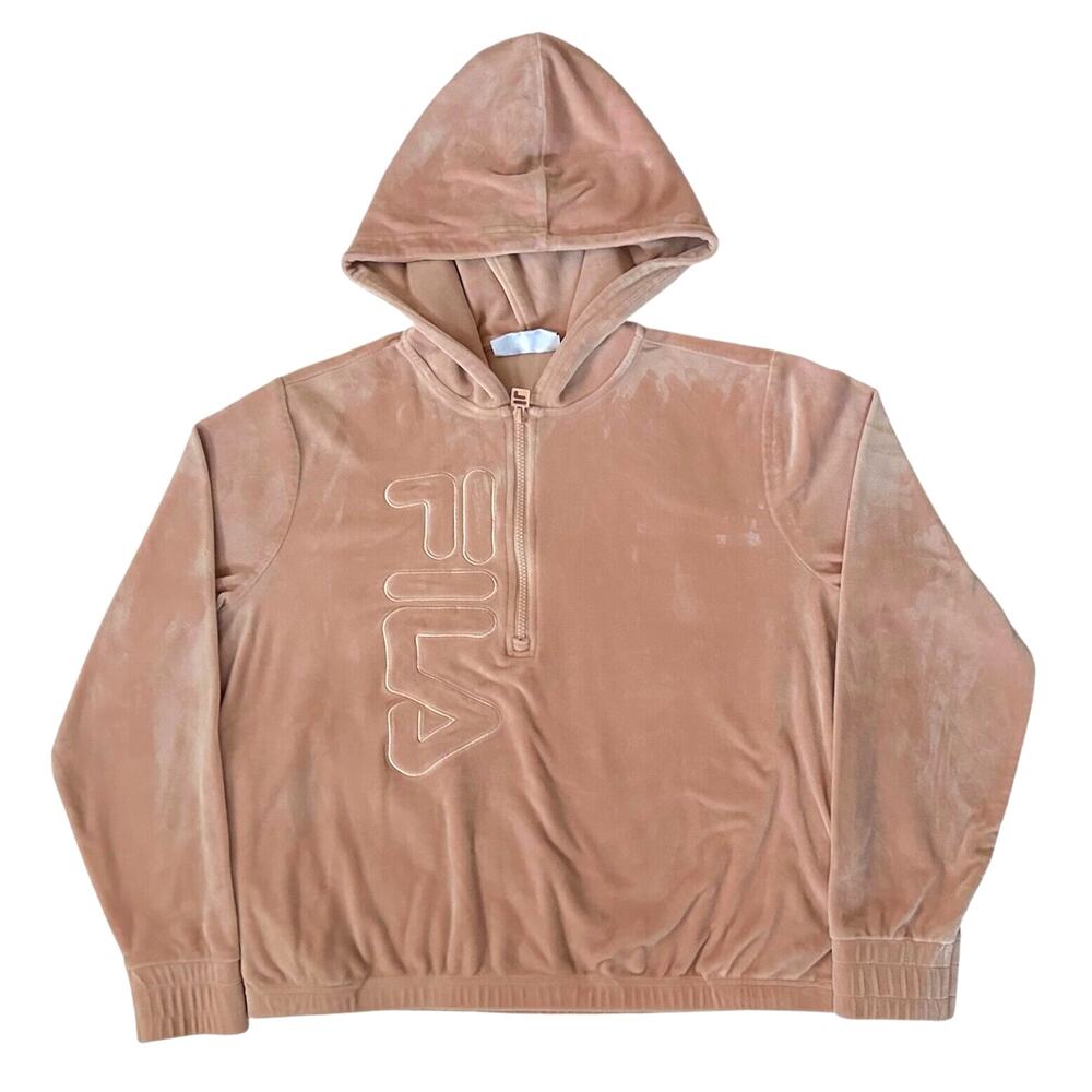 FILA Velour Track Sweater Hoodie Womens Large Pink Rose Velvet Mean Girls Style